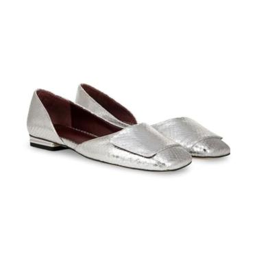 Imagem de Franco Sarto Sapatilha feminina Tracy Skimmers Ballet, Couro com estampa de cobra prateada, 36