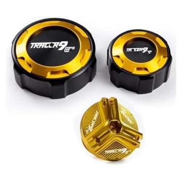 Imagem de Acessórios Tampas de tanque de fluido de freio dianteiro e traseiro, tampa de reservatório, tampa de enchimento compatível com Y&AMAHA Tracer9 Gt Tracer 9 Gt TRCAER9GT (três dourados)