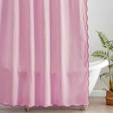 Imagem de MONDAY MOOSE Cortina de chuveiro de trama waffle recortada com orifícios de metal à prova de ferrugem para banheiro, lavável na máquina, ganchos incluídos (183 x 183 cm, rosa choque/rosa claro)