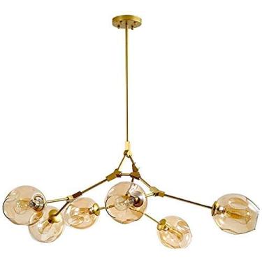 Imagem de Lustre E27 Nordic Glass Ball Chandelier Altura ajustável, Lustre preto fosco, E26 Metal Hand Blow Branches Pendant Light, Luminárias de globo de meados do século de 79"