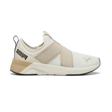 Imagem de PUMA Tênis feminino Softride Harli sem cadarço Cross Training, Quente branco tostado amêndoa-puma preto, 36
