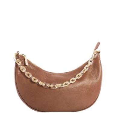 Imagem de Bolsa Tiracolo Leopoldine Couro Legítimo Caramelo com Corrente Dourada e Alça Removível-Feminino