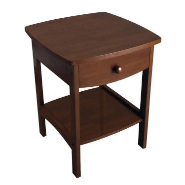 Imagem de Mesa final/mesa de cabeceira Winsome Wood Curved com gaveta marrom