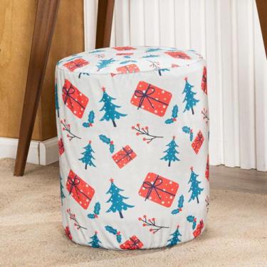 Imagem de Capa de Puff Redondo Grande Avulsa Estampada Natalina Ajustável com El