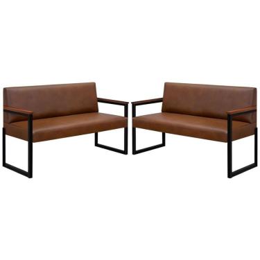 Imagem de Conjunto 2 Sofás De 2 Lugares Niterói Couro Marrom Em Metal Preto