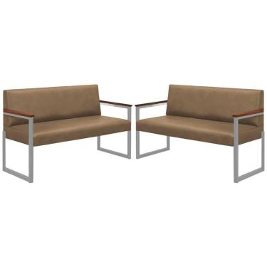 Imagem de Conjunto 2 Sofás De 2 Lugares Niterói Couro Bege Em Metal Champanhe