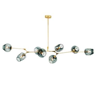 Imagem de BAZHIMAO Nórdico bola de vidro Sputnik candeeiros pendentes, ramo antigo candeeiro suspenso balão ajustável mão soprado ecrã de vidro E27 ferro forjado candeeiros suspensos antigos-azul 8 luzes