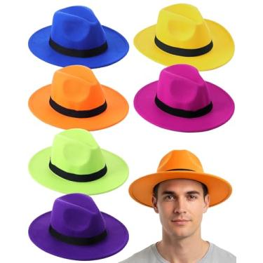 Imagem de SATINIOR Chapéus de feltro para fantasia de steampunk de mágico, para homens e mulheres, cosplay, festa de Halloween, 6 cores neon, Mafia