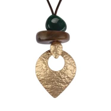 Imagem de JAOYU Colares boêmios para mulheres, colar de couro, pingente de madeira, gargantilha longa, marrom, círculo, boho, joia hippie, Couro sintético, Sem Pedra Preciosa