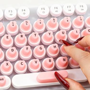 Imagem de Adesivos de teclado de silicone em forma de coração para unhas longas com letras | Capa de teclas antiderrapante reutilizável, ajuste universal para todos os teclados | Lavável, antiestático e