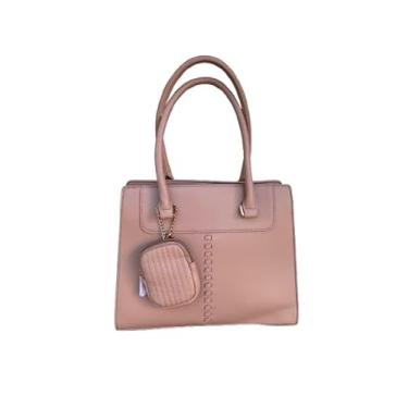 Imagem de Bolsa Tote Elegante em Material Sintético, Nude, com Porta-Moedas Removível, Alça Dupla, Detalhes Trançados e Acabamentos Dourados, Estilo Clássico