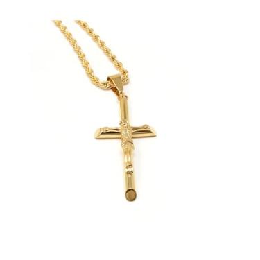Imagem de RIVETING JEWELRY Corrente de ouro 18K estilo crucifixo com pingente de cruz de 3 mm com fecho de cruz para homens, marido fino para amuletos Miami Cuban Link corte diamante religioso, 24, Banhado a