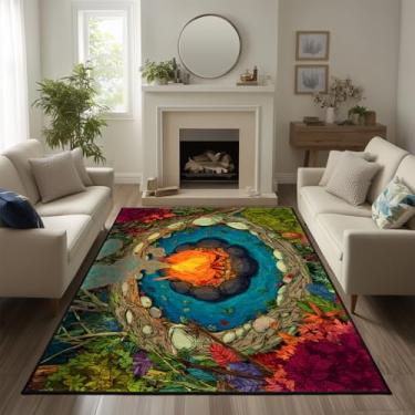 Imagem de keepcute Tapete de área de fogueira 1,5 x 2,1 m tapete antiderrapante para decoração de chão de floresta para sala de estar, quarto, sala de estar, estudo, tapete