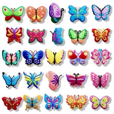 Imagem de YSLZSYS 25 peças de pingentes de sapatos de borboleta/flores de desenho animado para sandálias de tamanco, lindos sapatos de praia para meninas (25 peças de borboleta)