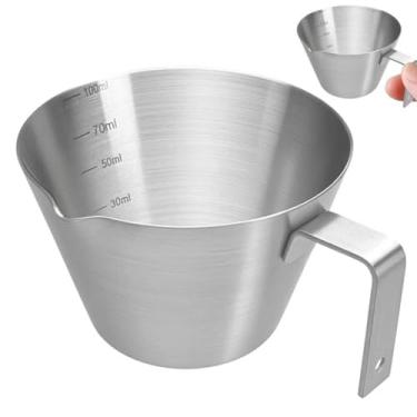 Imagem de MCSDFN Copos de café expresso com alça, copos medidores de café expresso de aço inoxidável com bico em forma de V, copo de café com escala, 100 ml (prata)