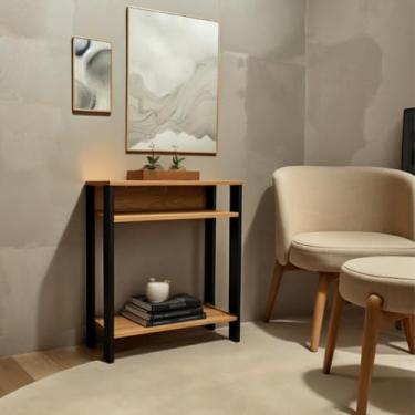Imagem de Aparador mesinha todo MDF, Mesa lateral de sofa, mesa de apoio, escritório, cozinha, Sala(PRETO E CARVALHO)
