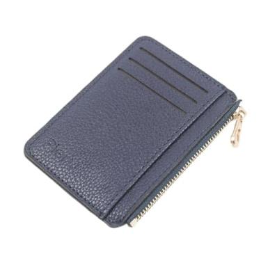 Imagem de Carteira pequena feminina masculina de couro PU fino com proteção RFID, porta-cartão de crédito com zíper, Azul escuro, Lsa100076deep Blue