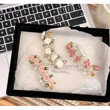 Imagem de Faixas de cabelo de telefone com flor de borboleta pérola, laços de cabelo em espiral, laços Ha-ir em espiral de flor de rosa, flores de borboleta com contas para mulheres, meninas, 3 peças