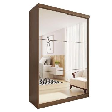 Imagem de Guarda Roupa 2 Portas De Correr Todo Espelhos 2 Gavetas Salvador Minastex Freijó