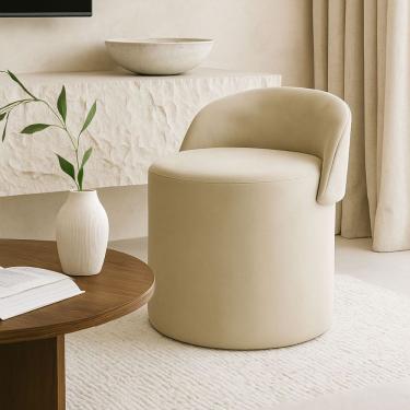 Imagem de Puff Encosto Confortável Sala Estilo Moderno Redondo Suede Bege