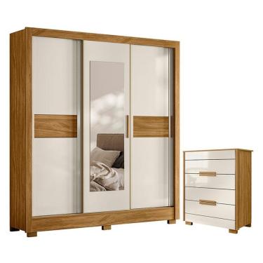 Imagem de Guarda Roupa Casal Bahamas E Cômoda Dhara Freijó Off White- Moval