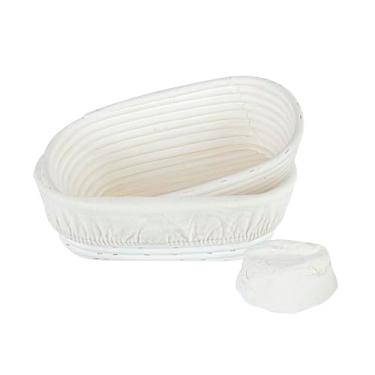 Imagem de Restaurantware Cestas ovais de 23 cm à prova de pão, pacote com 10 cestas de fermentação de massa de vime com forros de algodão, tigelas ovais para pão Banneton para casa, comercial, artesanal