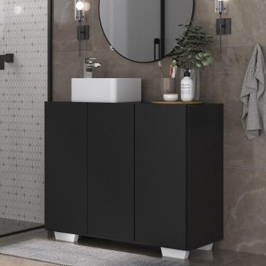 Imagem de Gabinete Banheiro 3 Portas 90Cm Multimóveis Mp5031 Preto/Branco