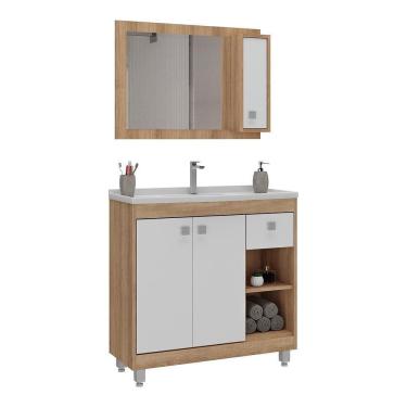 Imagem de Gabinete Banheiro Com Cuba E Espelheira 80cm Multimóveis Cr10102 Castanho Argel/branco Castanho Argel/branco