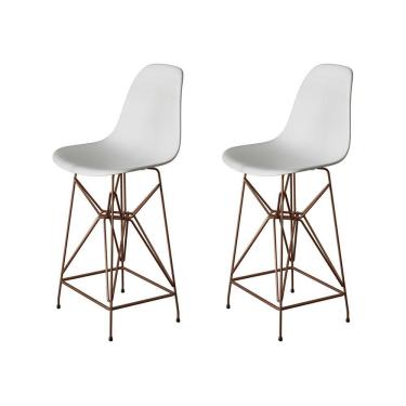 Imagem de Kit 2 Banquetas Bistrô Alta Eames Eiffel Branca Base Ferro Cobre - Cor: Branco