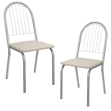 Imagem de Kit 2 Cadeiras Cromada Sala Jantar 2C077CR Corino Kappesberg Nude