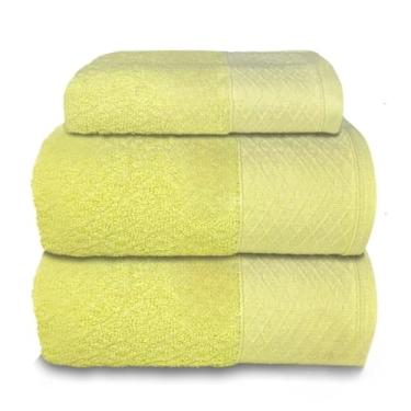 Imagem de Toalha de Banho Gigante, Jogo/Kit 3 Toalhas (2 Banho + 1 Rosto) Premium Luxo Grande Fio Penteado Algodão(Amarelo Brilhante)