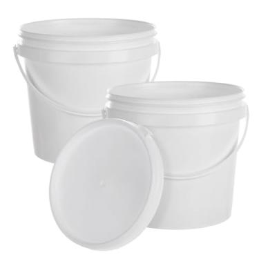 Imagem de AKOLAFE 2 pacotes de balde de tinta para pintura de plástico 2 litros recipientes de tinta de retoque com tampas e alças lata de tinta de 1/2 galão recipientes de armazenamento de tinta vazios balde