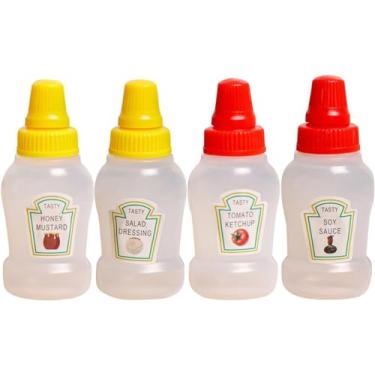 Imagem de WLSuDHoncc 4 frascos de ketchup, 25 ml, garrafa de espremer condimentos recarregáveis, molho de salada, tomate bento, caixa de jantar, recipientes de xarope de maionese para crianças, adultos