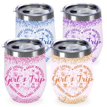Imagem de Copo de vinho com tampa de viagem para meninas, 4 peças, copo de vinho isolado de aço inoxidável de 340 g, lembrancinhas de viagem para meninas, caneca de viagem, presentes de irmã para férias de
