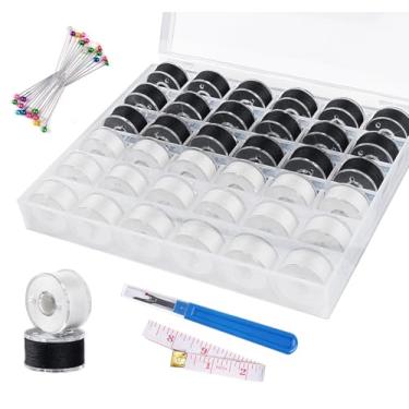 Imagem de StiVerse Conjunto de linhas de bobina preto e branco com estojo - Bobina pré-enrolada classe 15 para máquinas de bordar/cantor/irmão/janome/bordado