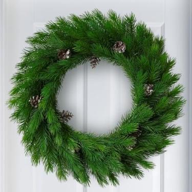 Imagem de Agulhas de pinheiro de 45,7 cm com guirlanda de Natal de pinhas, guirlanda de vegetação para paredes de porta da frente, janelas, varandas, ambientes internos e externos, decoração de casa