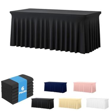 Imagem de Deep Dream Pacote com 6 toalhas de mesa pretas de elastano para mesas retangulares de 2,3 m, sem rugas, 2,8 m, toalha de mesa elástica para festas, banquetes, casamentos e eventos