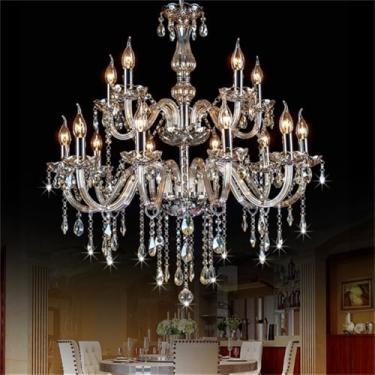 Imagem de Lustre de luxo europeu com cristais dourados e iluminação LED para sala de estar, restaurante, quarto, villa, hotel, duplex, loja de roupas, salão de beleza, café, bar e karaokê (HA 15 lâmpa