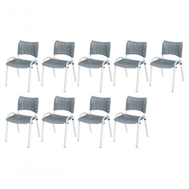 Imagem de Cadeira Iso Base Branco Igreja, Escola, Escritório - Cinza Kit 9 Peças