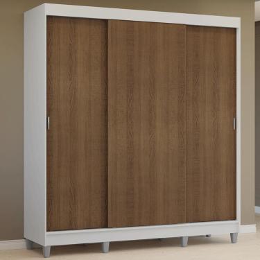 Imagem de Guarda-roupa Casal Com Pés 3 Portas De Correr Branco/Rustic Reno Madesa