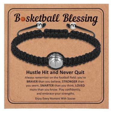 Imagem de Pulseira de basquete, lembrancinhas de festa de basquete, pulseira de contas esportivas ajustáveis com cartões inspiradores, pulseiras esportivas, acessórios esportivos para jogadores amantes de times