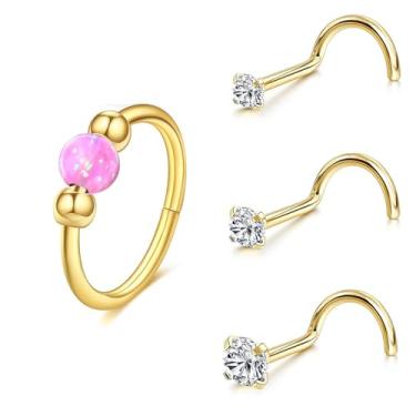 Imagem de Conjunto de argolas pequenas hipoalergênicas de aço cirúrgico 316L para cartilagem de 20 g para mulheres, brincos de opala 18G de 10 mm para hélice/tragus/concha/torre/2ª-3ª orelha/piercing de nariz