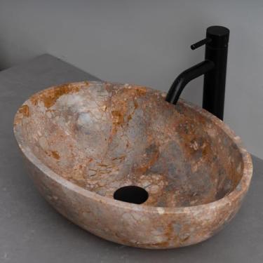 Imagem de MIDUSO Pia de vaso de pedra natural – Bacia oval exclusiva feita à mão – pedra única, entregue conforme a imagem – escolha seu design preferido nas opções de "cor"