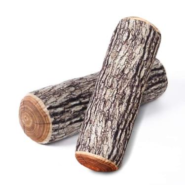 Imagem de Suptinwear Almofada de madeira realista – Almofada com design de toco de árvore impressa em 3D, almofada cilíndrica redonda para sofá, sala de estar e decoração de casa rústica (pacote com 2)