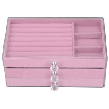 Imagem de Organizador de joias acrílicas transparente, 3 gavetas, caixa de armazenamento, expositor para brincos, colares, anéis, mulheres, meninas, material acrílico transparente 23x14x10cm (Rosa)