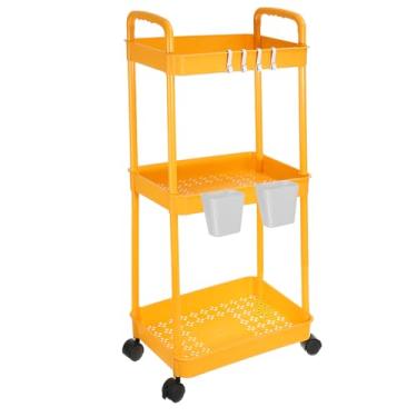 Imagem de PATIKIL Carrinho utilitário de 3 camadas com alça, organizador de prateleiras de armazenamento, organizador de armazenamento móvel com cestos suspensos para quarto, escritório, cozinha, banheiro
