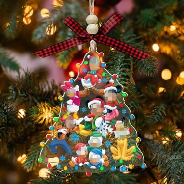 Imagem de Enfeite de acrílico de Natal em forma de rato e amigos, decoração fofa para pendurar, enfeite de desenho animado de rato e amigos estilo Mickey para crianças, meninos, meninas, fãs (com laço vermelho