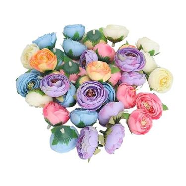 Imagem de Cuofyunl 50 peças decoração de flores de camélia diy corsage cocar cabeças de flores artificiais cabeça de rosa falsa pequenos botões de flores