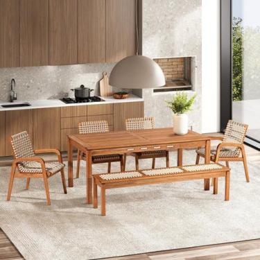 Imagem de Conjunto 1 Banco 4 Cadeiras e 1 Mesa 180cm Traço - Casa e Jardim Móvei