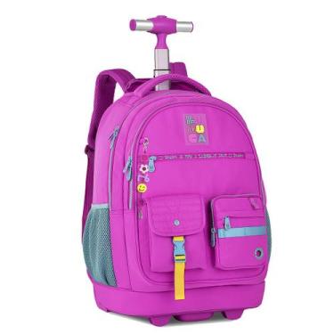 Imagem de Mochila Luluca Rodinha Carrinho Costa Escolar Grande Youtube, Rosa